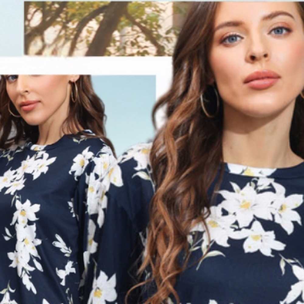 Women's Fall Floral 3/4 Sleeve Bodycon Dress Casual Scoop Neck XXL - Picture 2 of 2